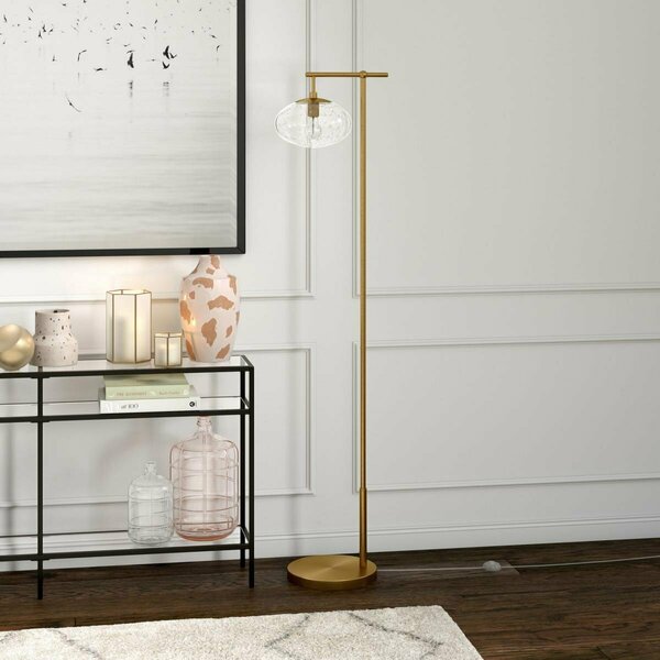 Hudson & Canal 68 in. Blume Arc Floor Lamp with Glass Shade, Brushed Brass & Seeded FL1494